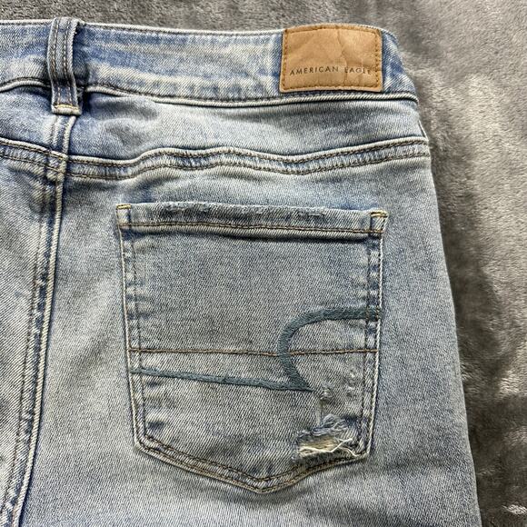 American Eagle Jeans Women's 4 Blue Denim Jegging Crop Low Rise Distress Stretch - Picture 8 of 14